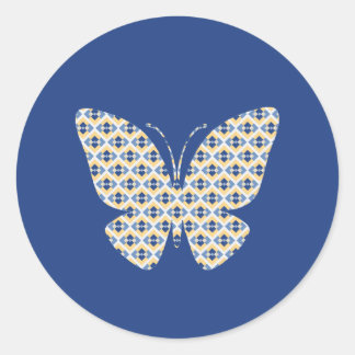 Butterfly Country Summer Yellow and Blue Pattern Classic Round Sticker