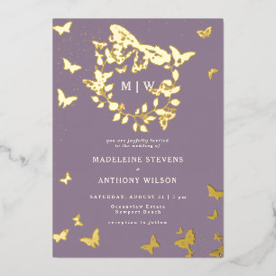 Butterfly Crest Lilac Gold Monograms Wedding
