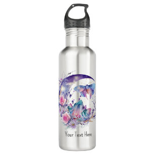 Butterfly Crystals Crescent Moon Flowers Spiritual 710 Ml Water Bottle