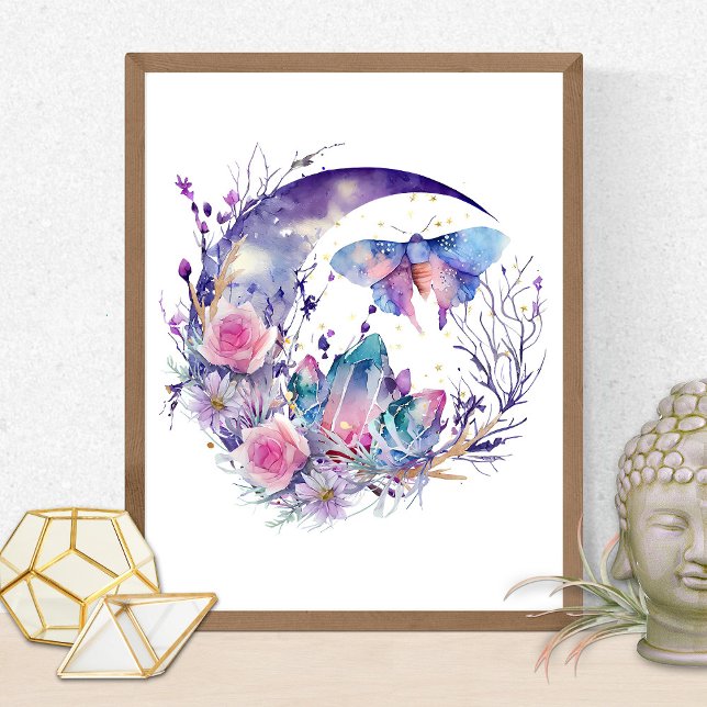 Butterfly Crystals Crescent Moon Flowers Spiritual Poster (Creator Uploaded)