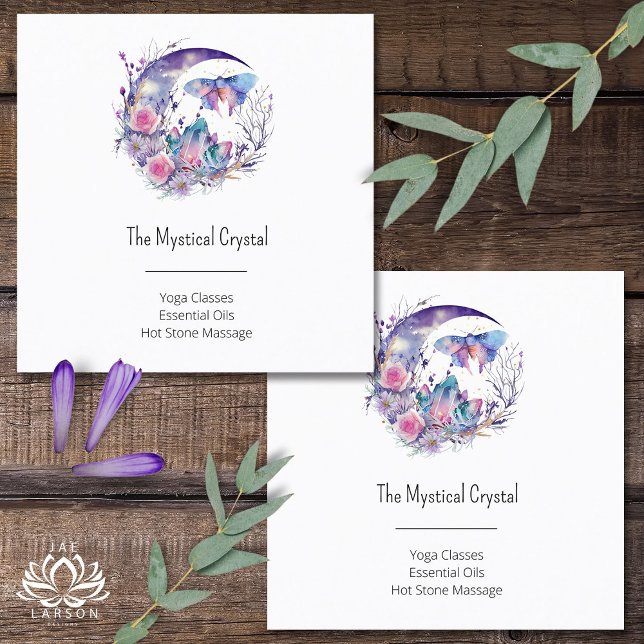 Butterfly Crystals Crescent Moon Flowers Spiritual Square Business Card (Creator Uploaded)