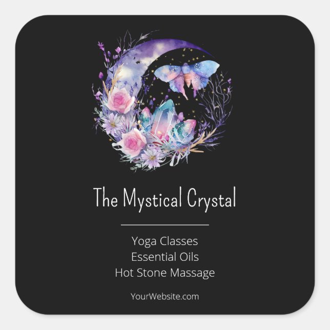 Butterfly Crystals Crescent Moon Flowers Spiritual Square Sticker (Front)
