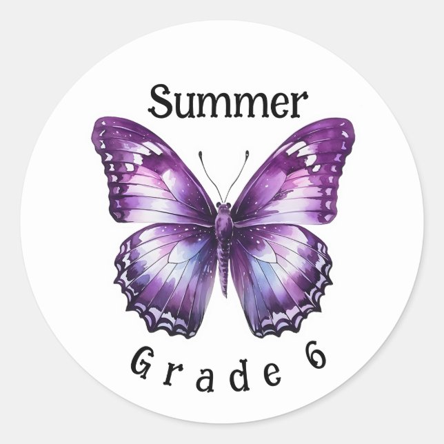 Butterfly Custom Name Grade School Sticker Label (Front)
