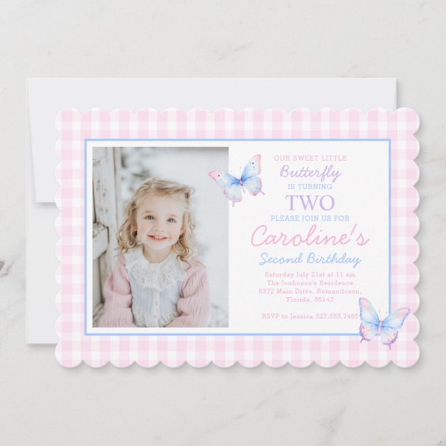 Butterfly Custom Photo Second Birthday Invitation (Front)