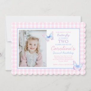Butterfly Custom Photo Second Birthday Invitation