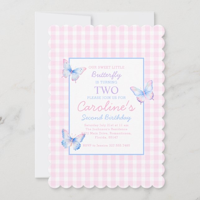 Butterfly Custom Photo Second Birthday Invitation (Front)
