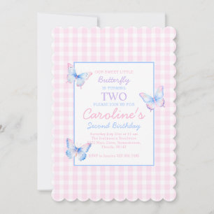 Butterfly Custom Photo Second Birthday Invitation