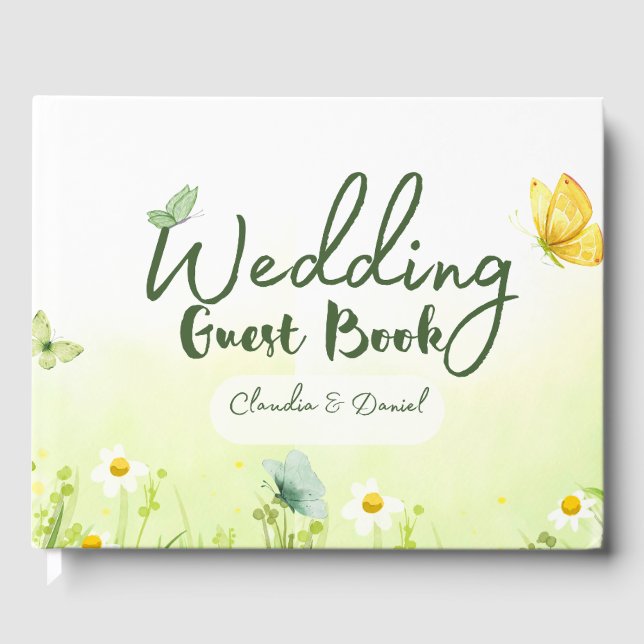 Butterfly & Daisy Wedding Guest Book – Soft Waterc (Front)