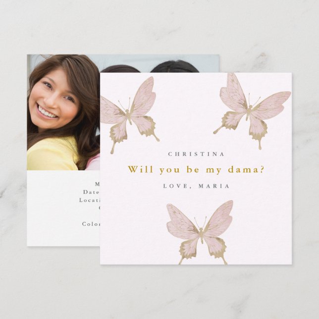 Butterfly Dama Proposal Quinceanera Your Own Text Invitation (Front/Back)