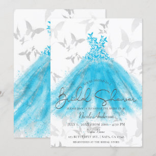 Butterfly Dance Aqua Blue Dress Bridal Shower Invitation