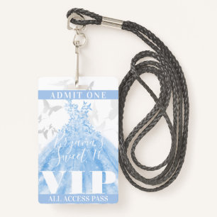 Butterfly Dance Blue Silver Sweet 16 VIP Pass ID Badge
