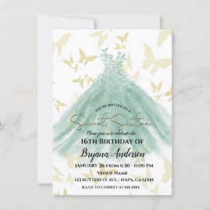 Butterfly Dance Green Dress Gold Sweet 16 Party In Invitation