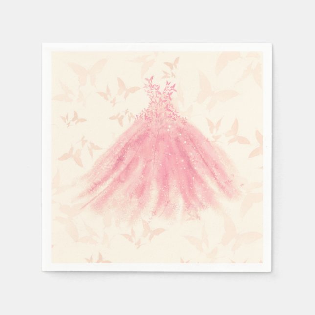 Butterfly Dance Peach Sparkle Dress Bridal Shower Napkin (Front)