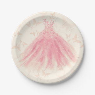 Butterfly Dance Peach Sparkle Dress Bridal Shower Paper Plate