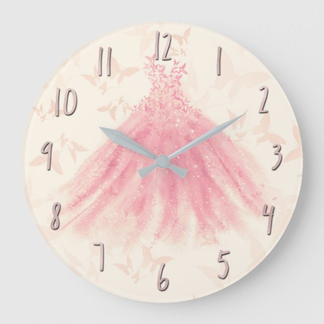 Butterfly Dance Peach Sparkle Dress Large Clock (Front)