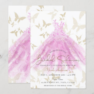 Butterfly Dance Pink Gold Dress Bridal Shower Invitation