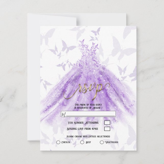 Butterfly Dance Purple Dress Bridal Shower RSVP   Invitation (Front)