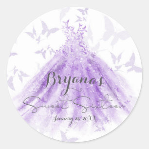 Butterfly Dance Purple Dress Sweet 16 Party  Classic Round Sticker
