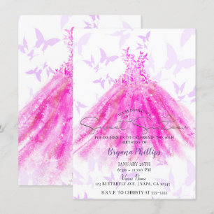 Butterfly Dance Purple Hot Pink Dress Sweet 16 Invitation