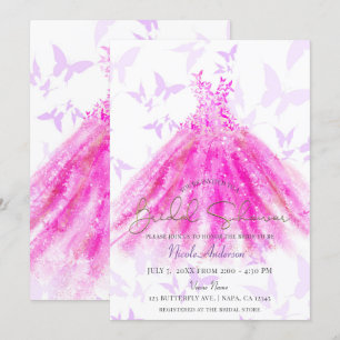 Butterfly Dance Purple & Pink Dress Bridal Shower Invitation