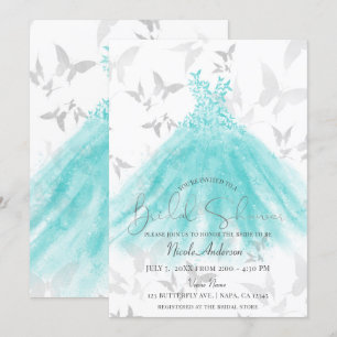 Butterfly Dance Turquoise Dress Bridal Shower Invitation