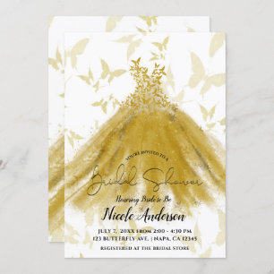 Butterfly Dance Yellow Gold Dress Bridal Shower  Invitation