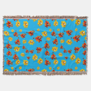 Butterfly Delicate Floral Seamless Pattern Azure Throw Blanket