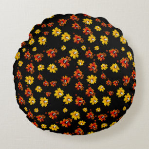 Butterfly Delicate Floral Seamless Pattern Black Round Cushion
