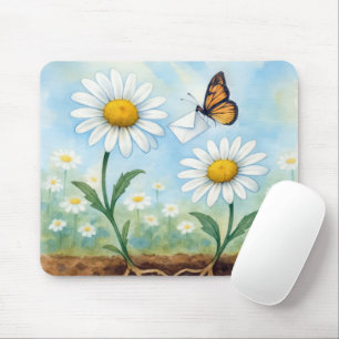 Butterfly Delivering Mail to a Daisy Mouse Mat