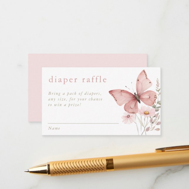 Butterfly Diaper Raffle pink floral wildflowers Enclosure Card (Front/Back In Situ)