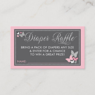 Butterfly Diaper Raffle Ticket, Pink Grey Business Card