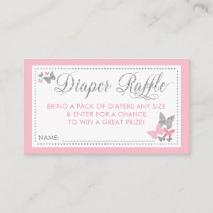 Butterfly Diaper Raffle Ticket, Pink, Silver Business Card