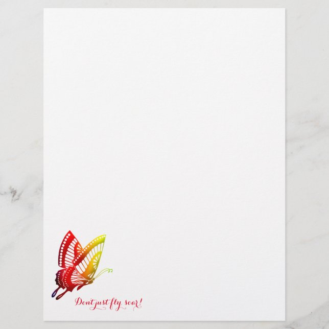 Butterfly, Don't Just Fly, Soar! Stationery Custom Letterhead (Front)