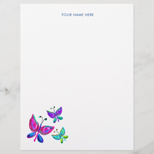 Butterfly Doodles Bright Colourful Butterfly Custom Letterhead (Front)