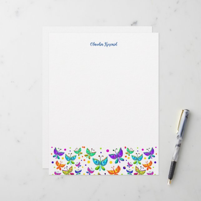 Butterfly Doodles Hand-Drawn Boho Nature Custom Letterhead (Front/Back In Situ)