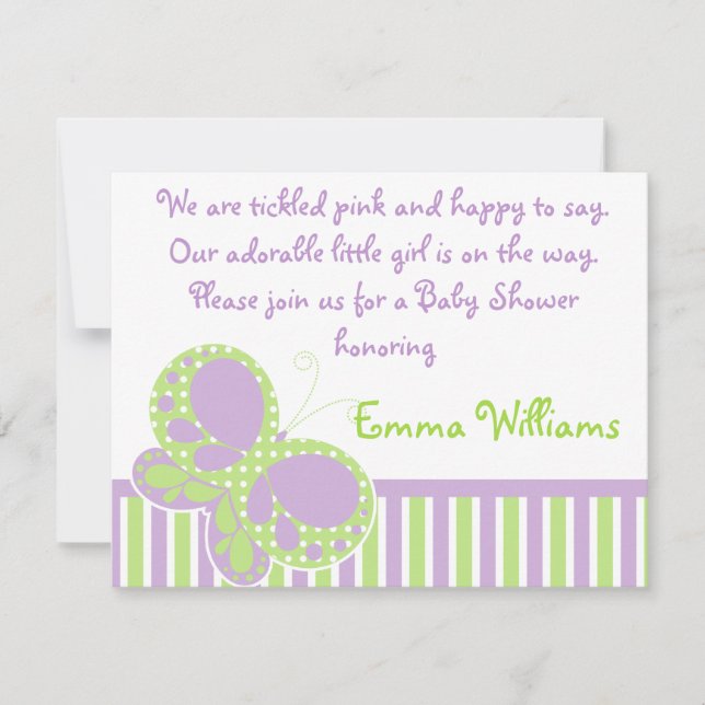 Butterfly Dots Baby Shower Invitation Purple/Green (Front)