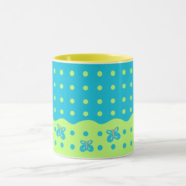 Butterfly & Dots Blue Green Mug (Center)