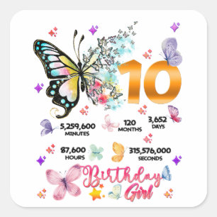 Butterfly Double Digits 10 years Old Butterflies Square Sticker
