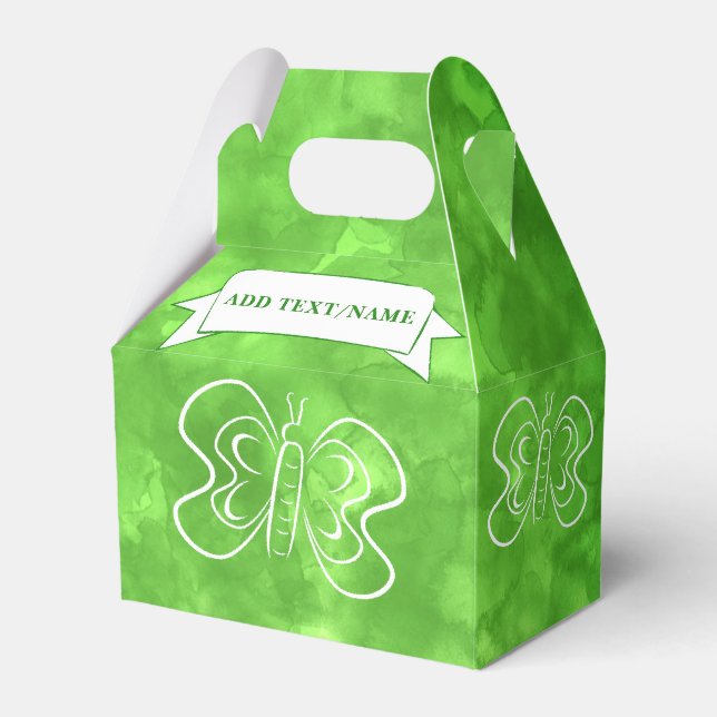 Butterfly Drawing Custom Green Watercolor Favour Box (Front Side)