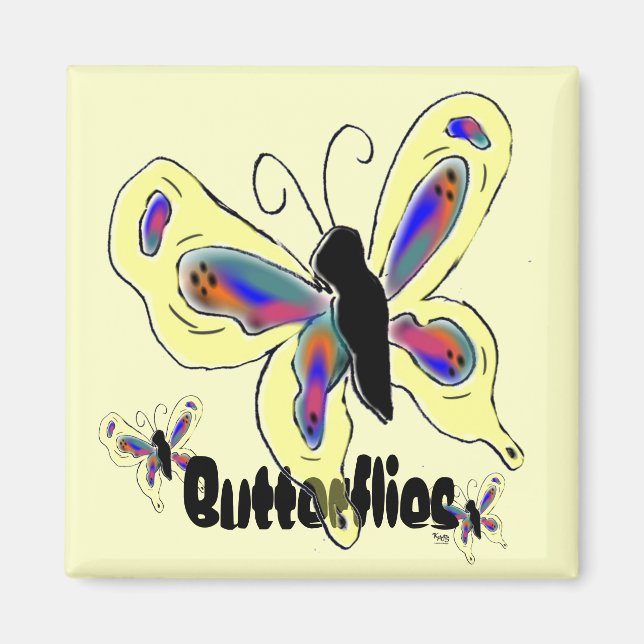 Butterfly Drawing Yellow Background Magnet (Front)