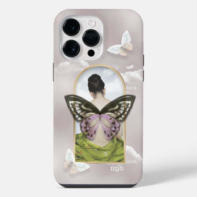 Butterfly Dream Fantasy Collage with Monogram iPhone Case (Back)