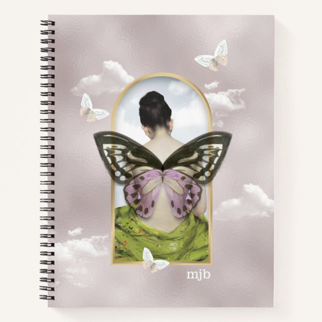 Butterfly Dream Fantasy Collage with Monogram Notebook (Front)