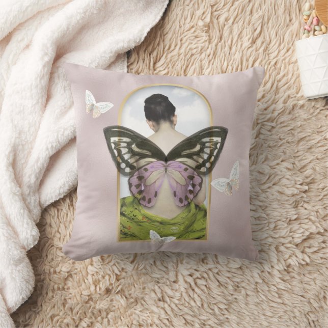 Butterfly Dream Feminine Fantasy Collage Cushion (Blanket)