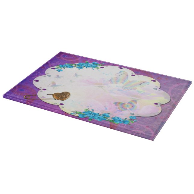Butterfly Dream Scene Jewelled Cutting Board (Corner)