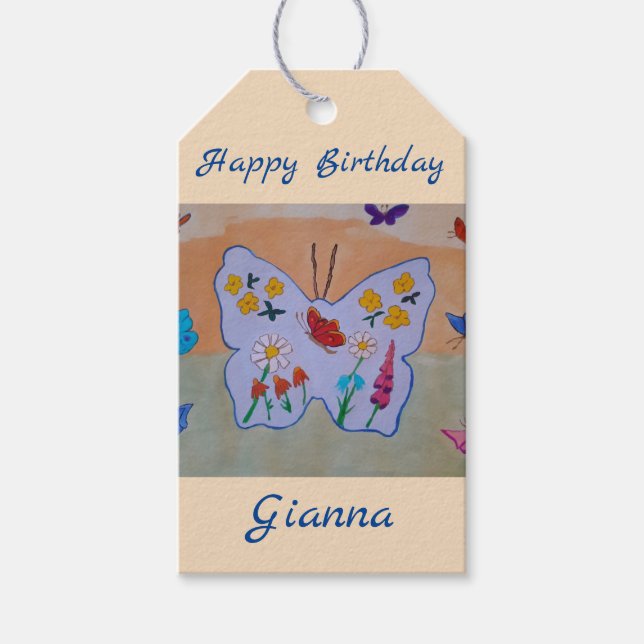 Butterfly Dreaming Birthday Gift Tags (Front)