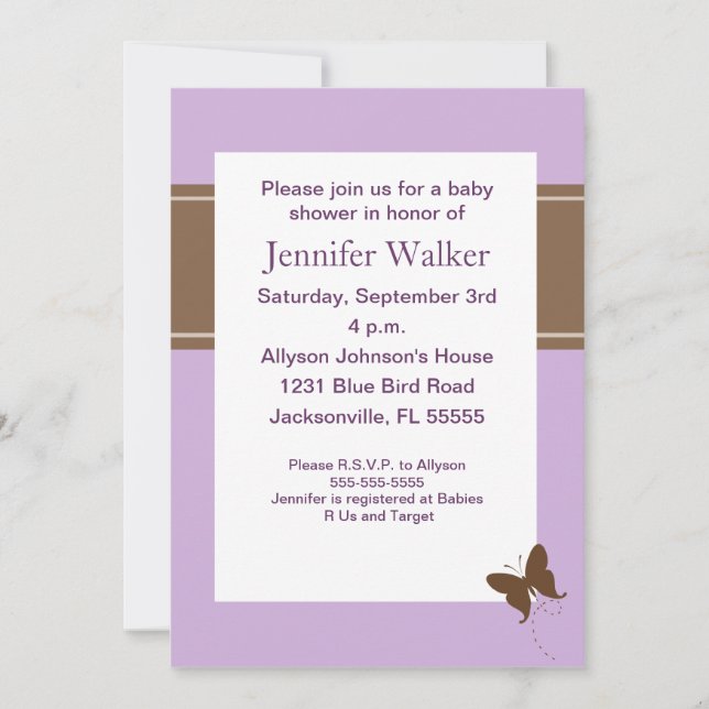 Butterfly Dreams Baby Shower - Purple Invitation (Front)