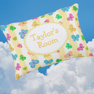 Butterfly Dreams Personalized Yellow White Stripe  Decorative Cushion