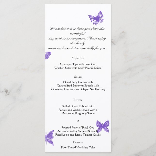 Butterfly Dreams: Violet Wedding Menu (Front)