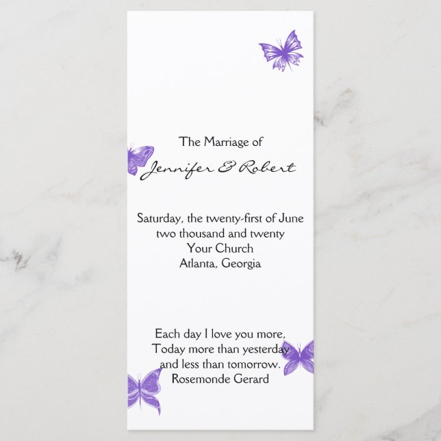 Butterfly Dreams: Violet Wedding Program Programme (Front)