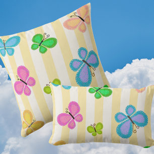 Butterfly Dreams Yellow White Stripe Cushion